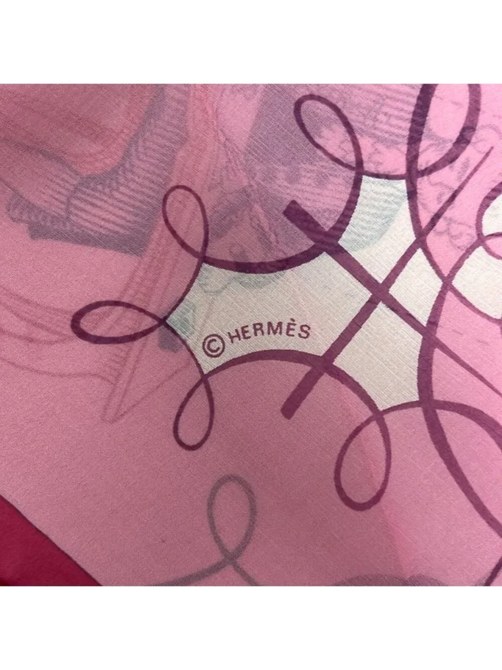 Hermes Scarf Carre 90 Pink Lart Decrire Silk